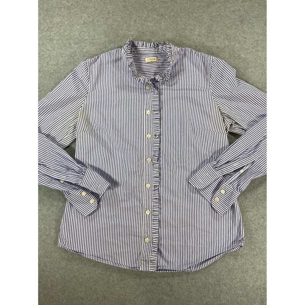 J.Crew Blue White Striped Ruffle Collar Button Down Shirt F7407 Womens 2715